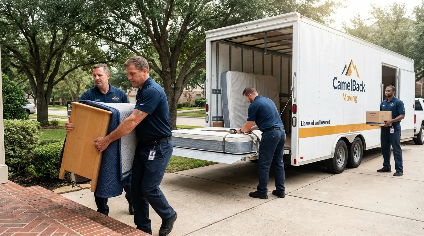 Crew loading residential truck for cross-state move from Timber Lake, SD