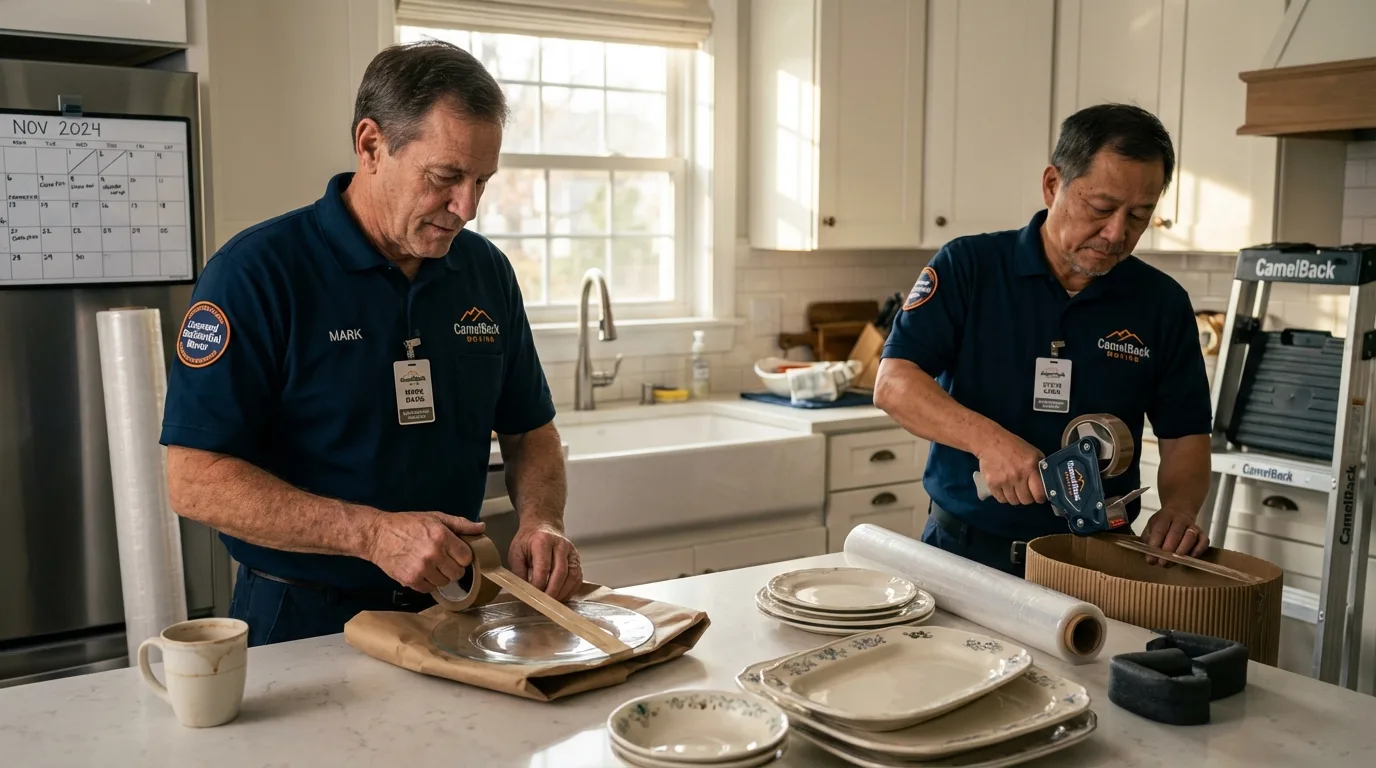 Professional crew packing kitchen dishware in Timber Lake, SD